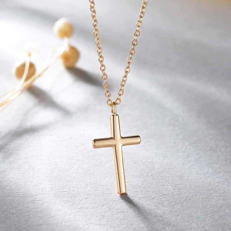 Fettero Cross Necklace Gold Faith Pendant 14K Gold Plated Dainty Chain Minimalist Simple Tiny God Lords Prayer Religious Jewelry - Image 4